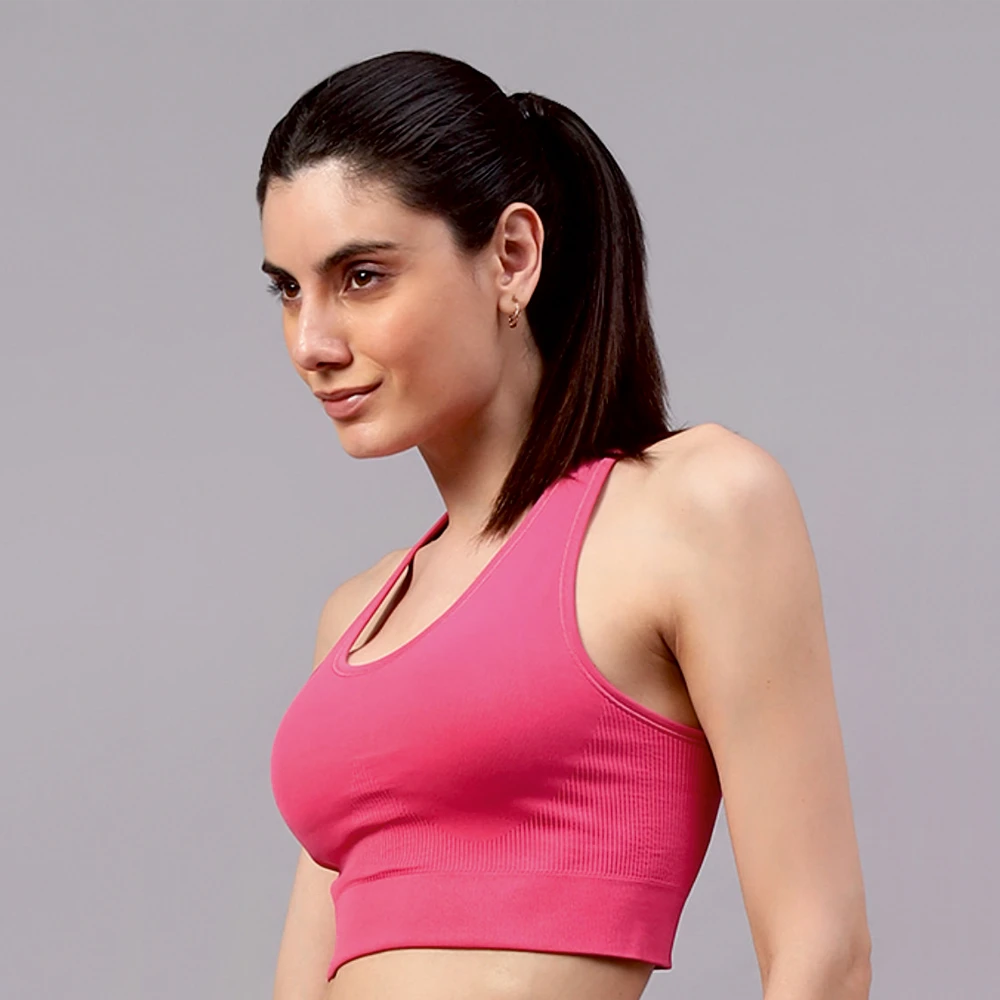 Fuchsia Pink high impact seamless gym sports bra for women