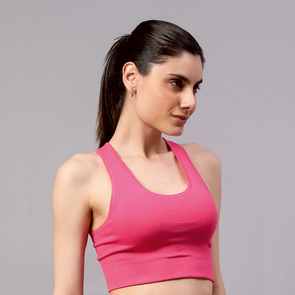 Fuchsia Pink high impact seamless gym sports bra for women
