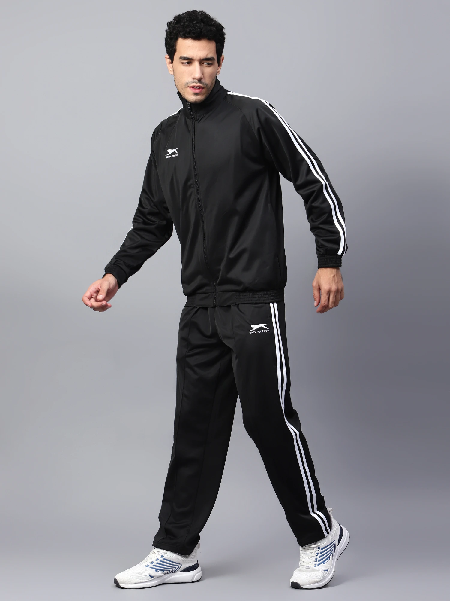 Men's black & white Racer Trenz Poly tracksuit