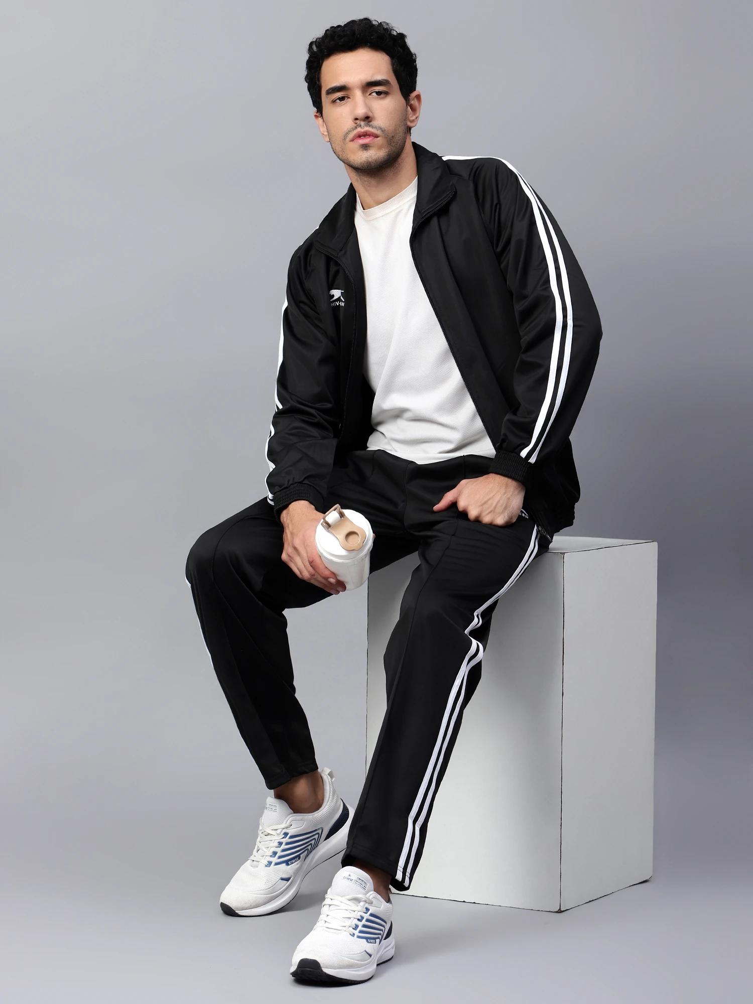 Men's black & white Racer Trenz Poly tracksuit