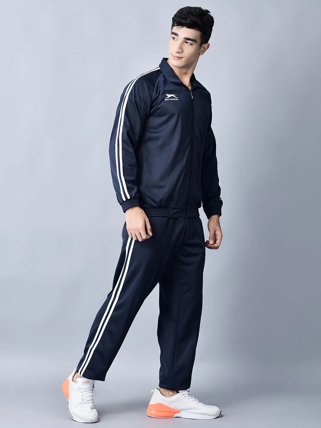 Men's navy blue and white Racer Trenz Poly tracksuit