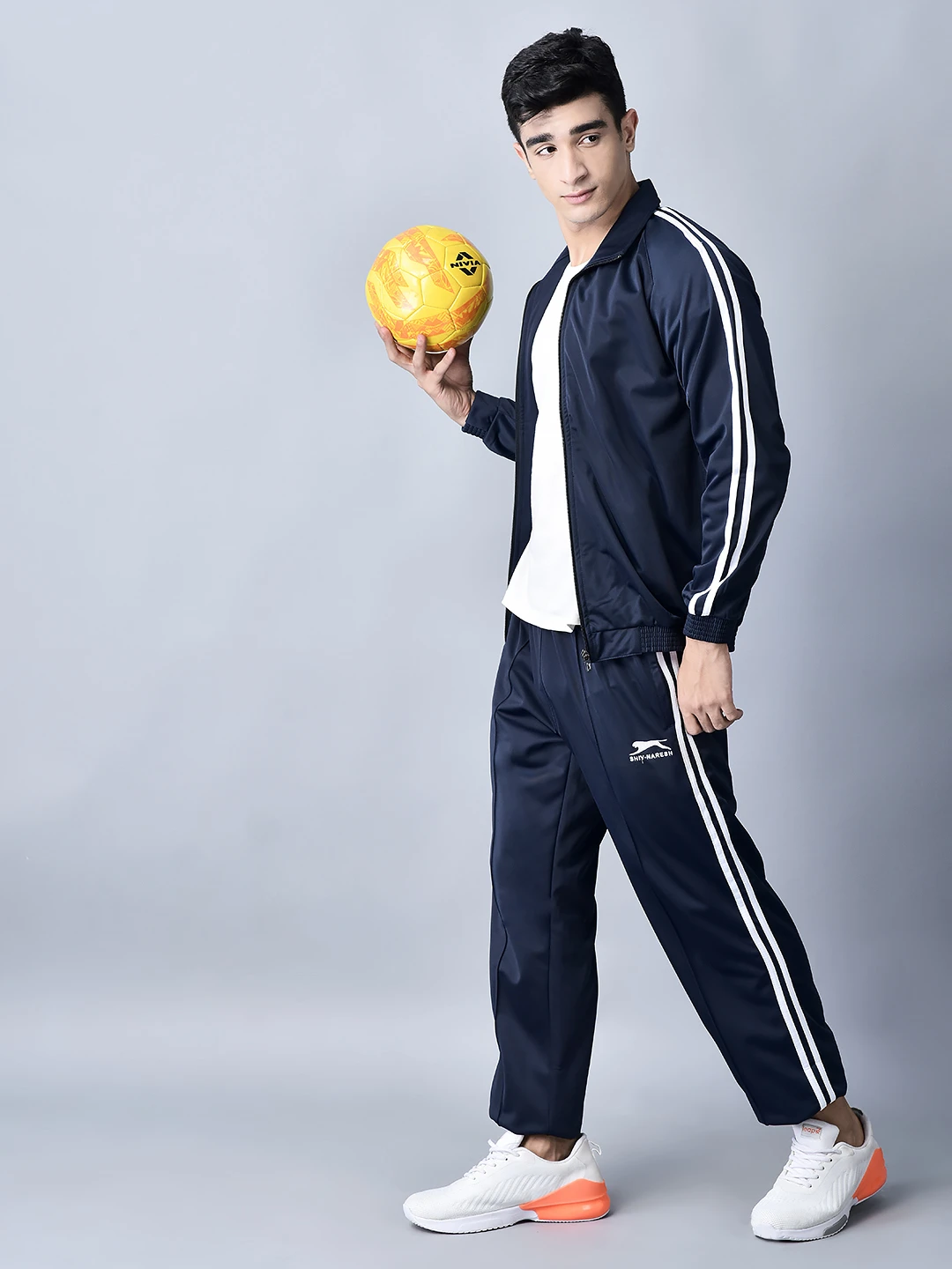 Men's navy blue and white Racer Trenz Poly tracksuit