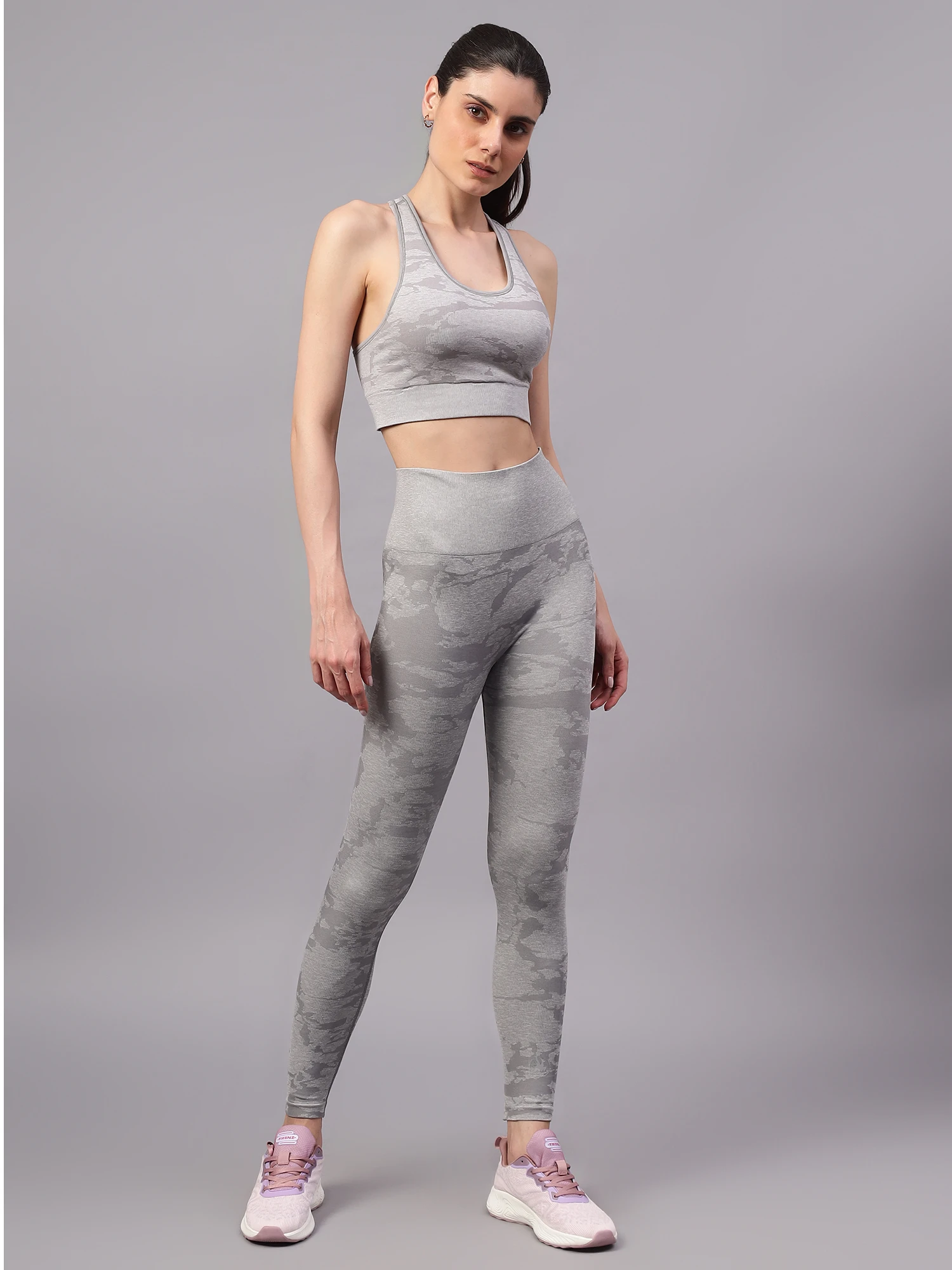 Light Grey Core Fit Seamless Gym Workout Set for women Shivnaresh