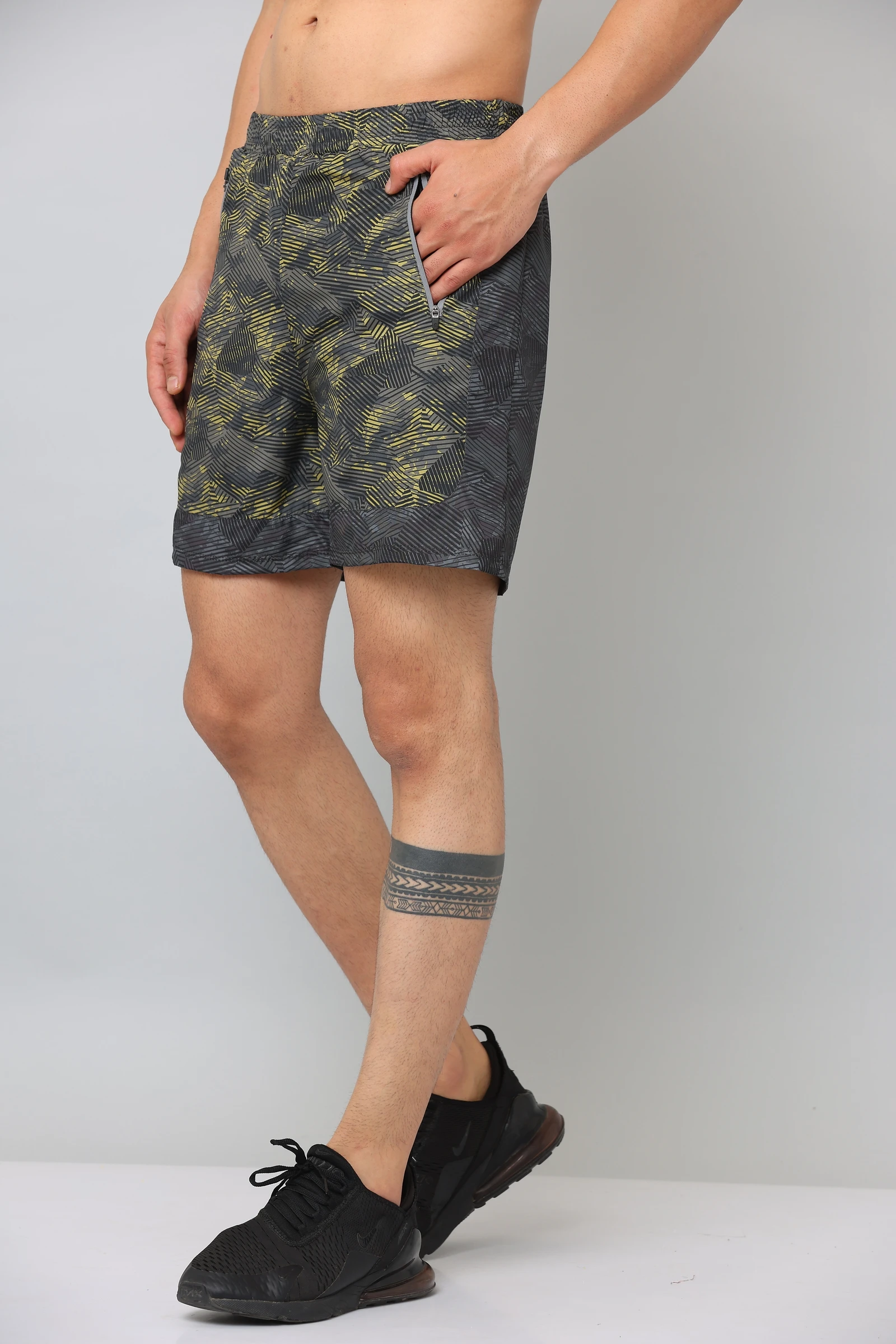 Shiv Naresh Black Yellow Venture Shorts for men