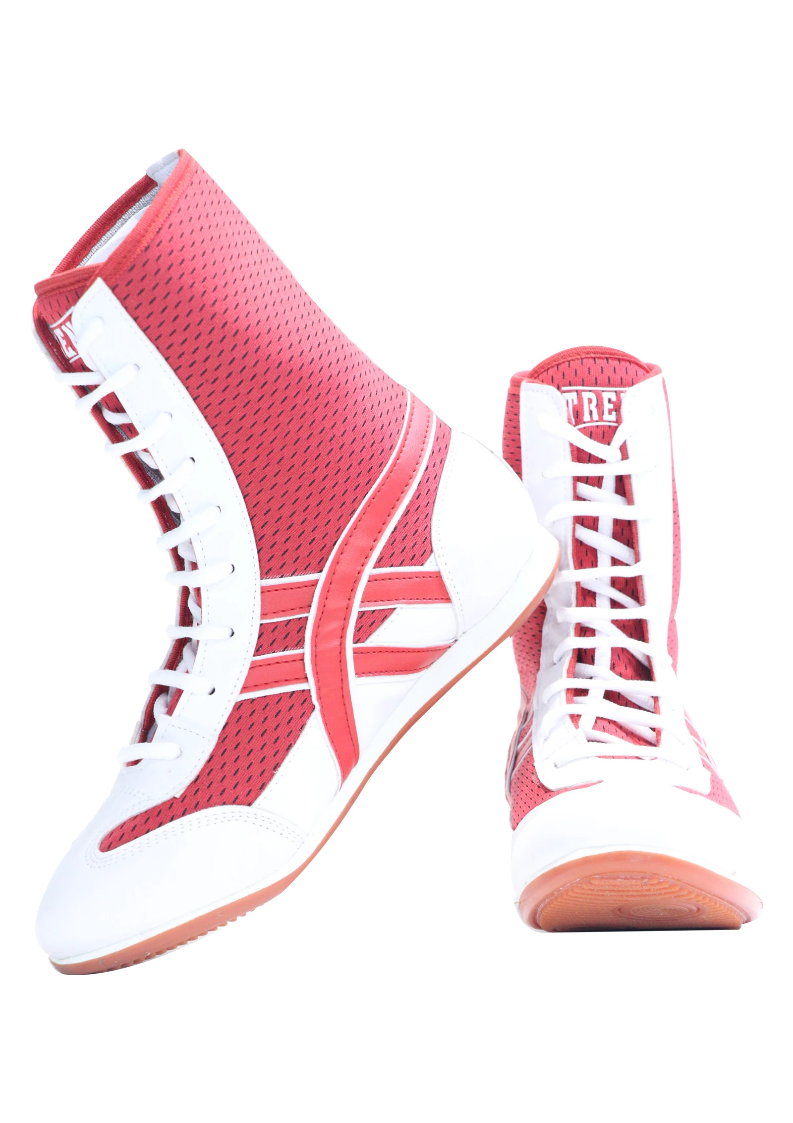 Red and white boxing shoes for men