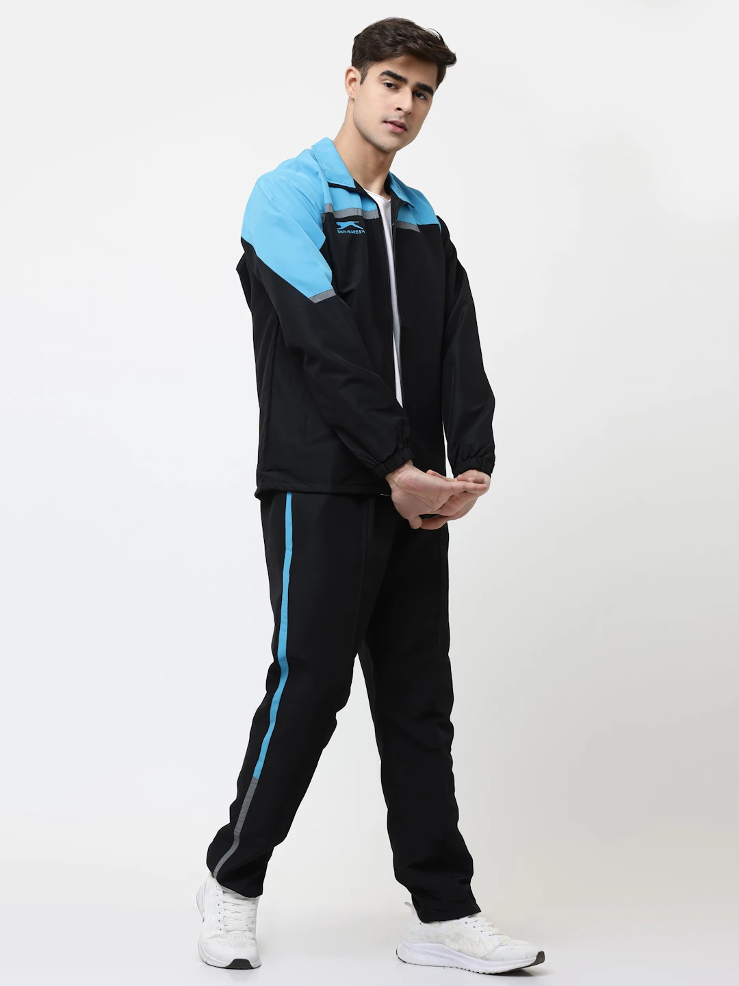 Men's Black & Cyan blue active tracksuit set