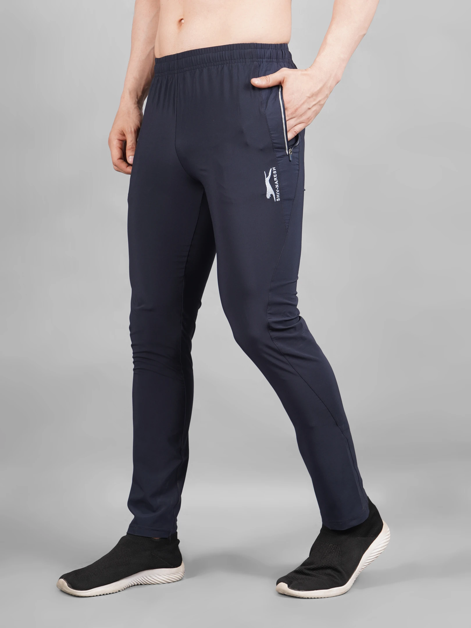 Men's plain navy blue track pant
