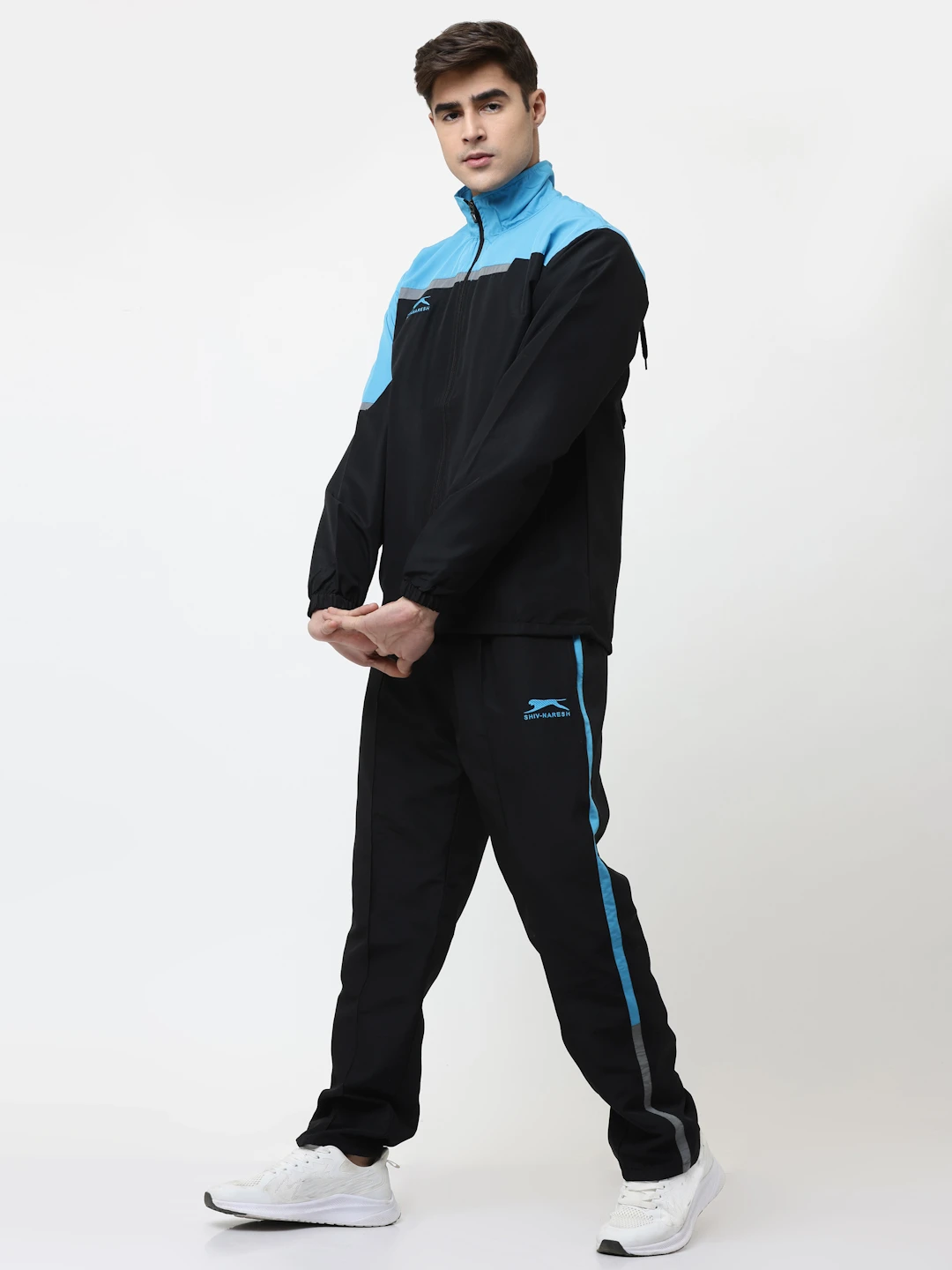 Men's Black & Cyan blue active tracksuit set
