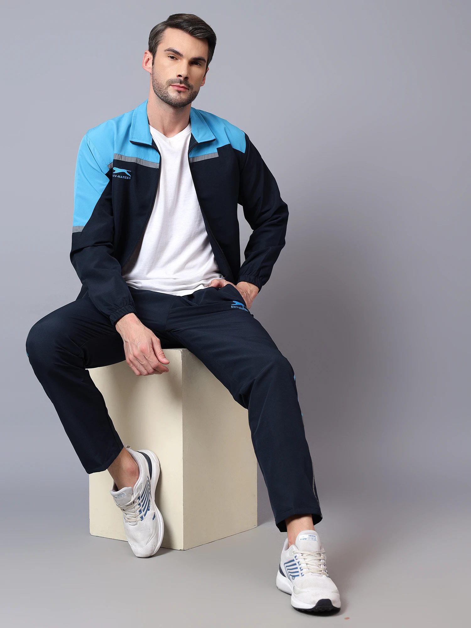 Men's navy & cyan blue active tracksuit set