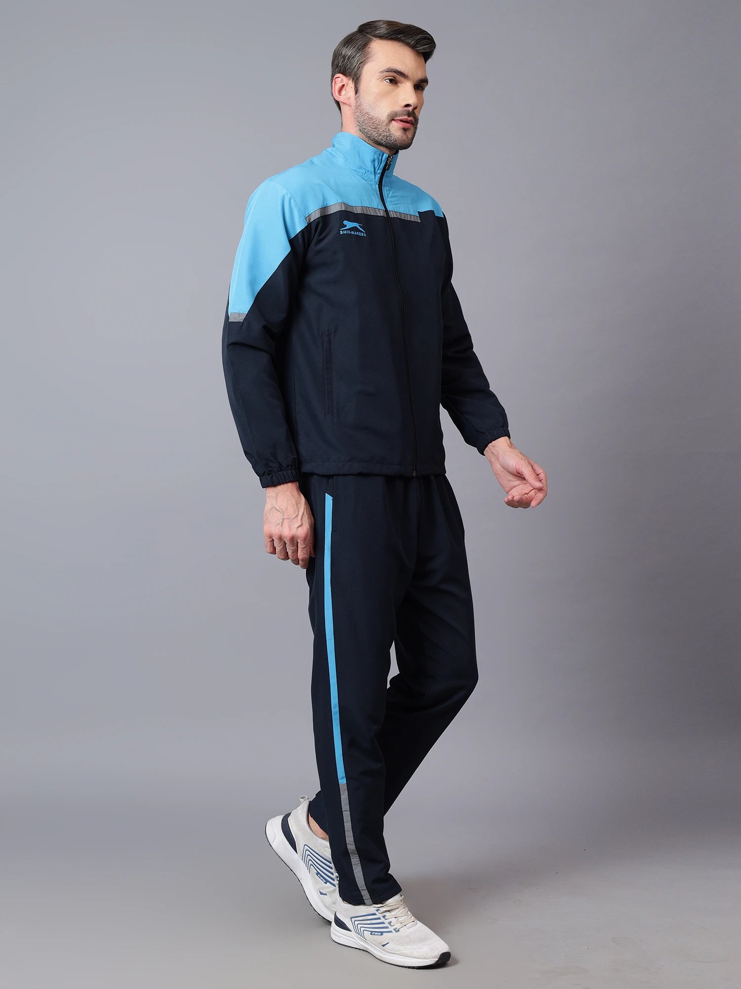 Men's navy & cyan blue active tracksuit set