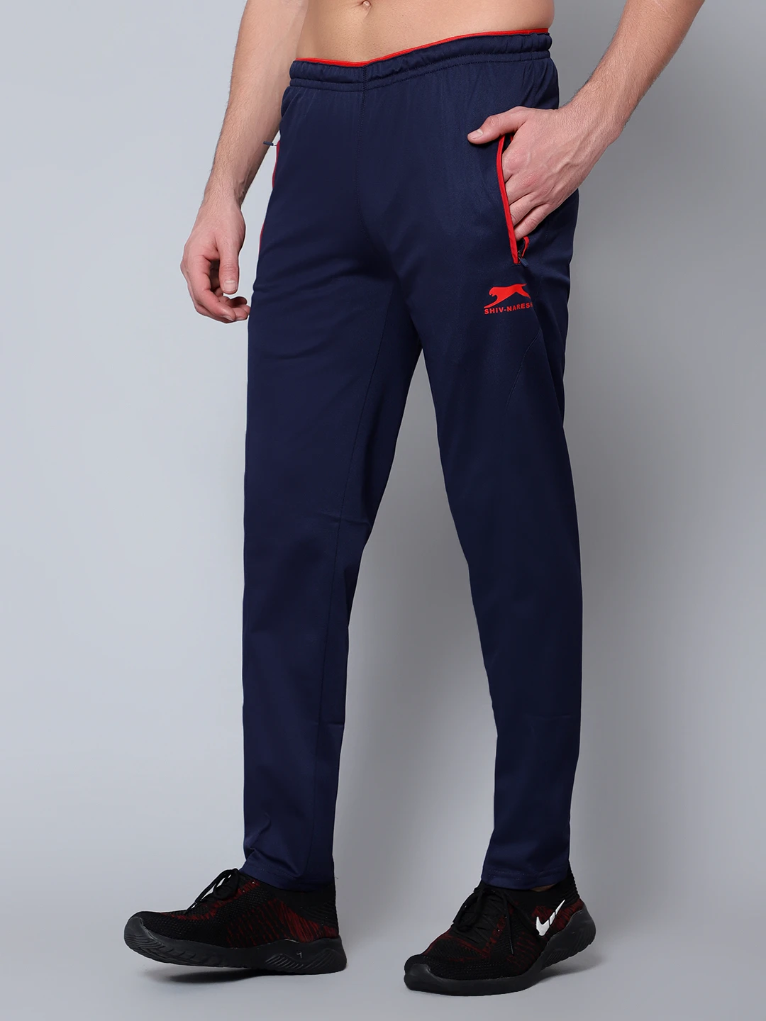 Navy Blue and Red Active Track Pants for men Shiv Naresh