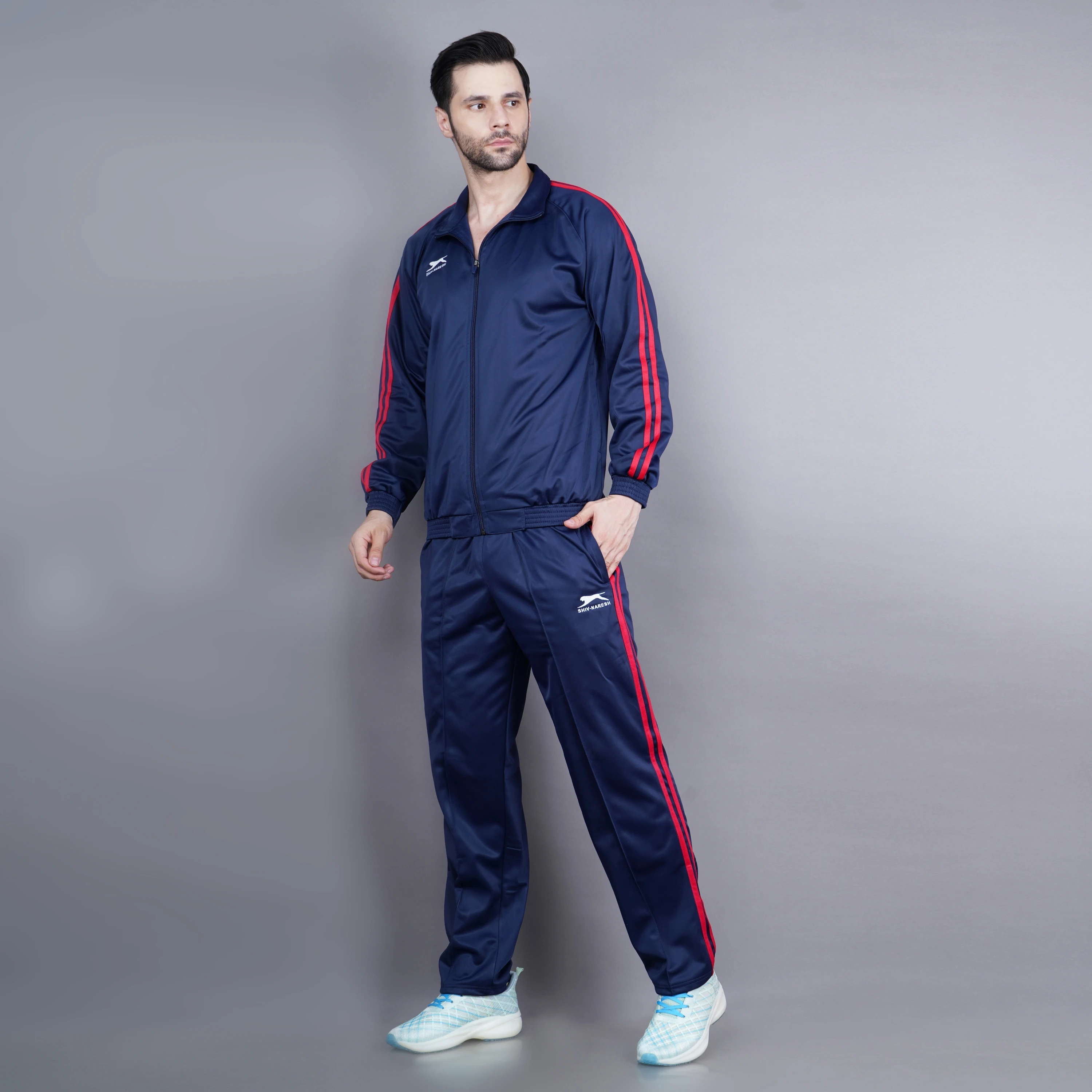 Men's navy blue & red Racer Trenz Poly tracksuit