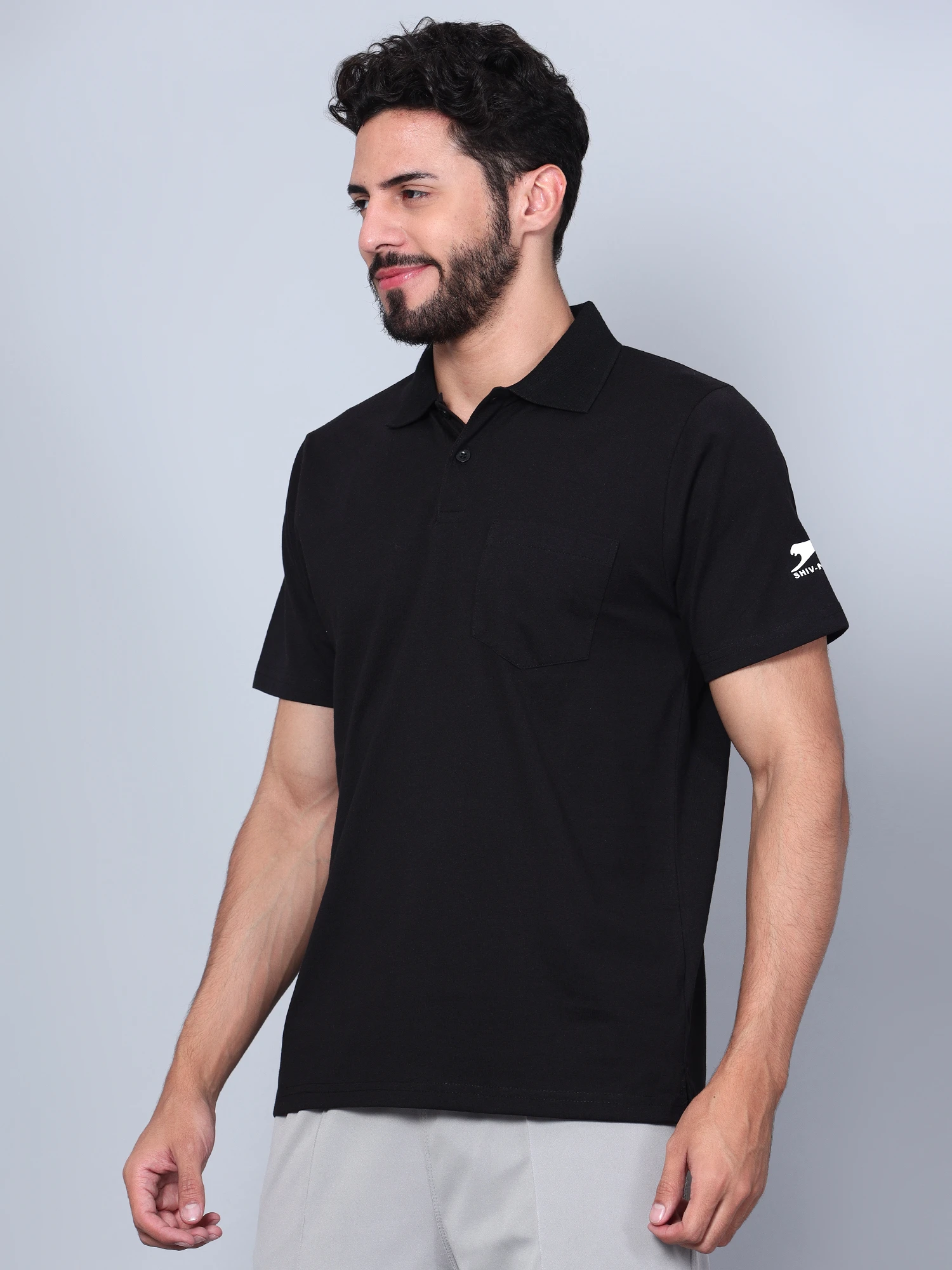 Men’s Black Cotton Polo T-Shirt – Flat Collar & Stylish