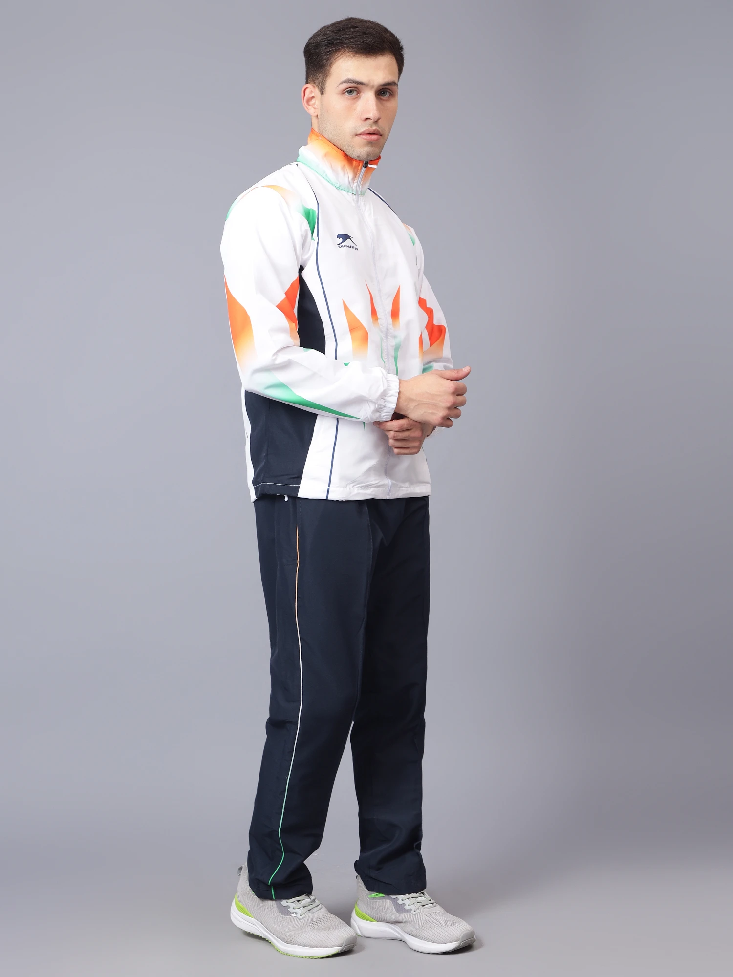 Shiv Naresh Sublimated Tricolor Tracksuit White Orange Green Navy