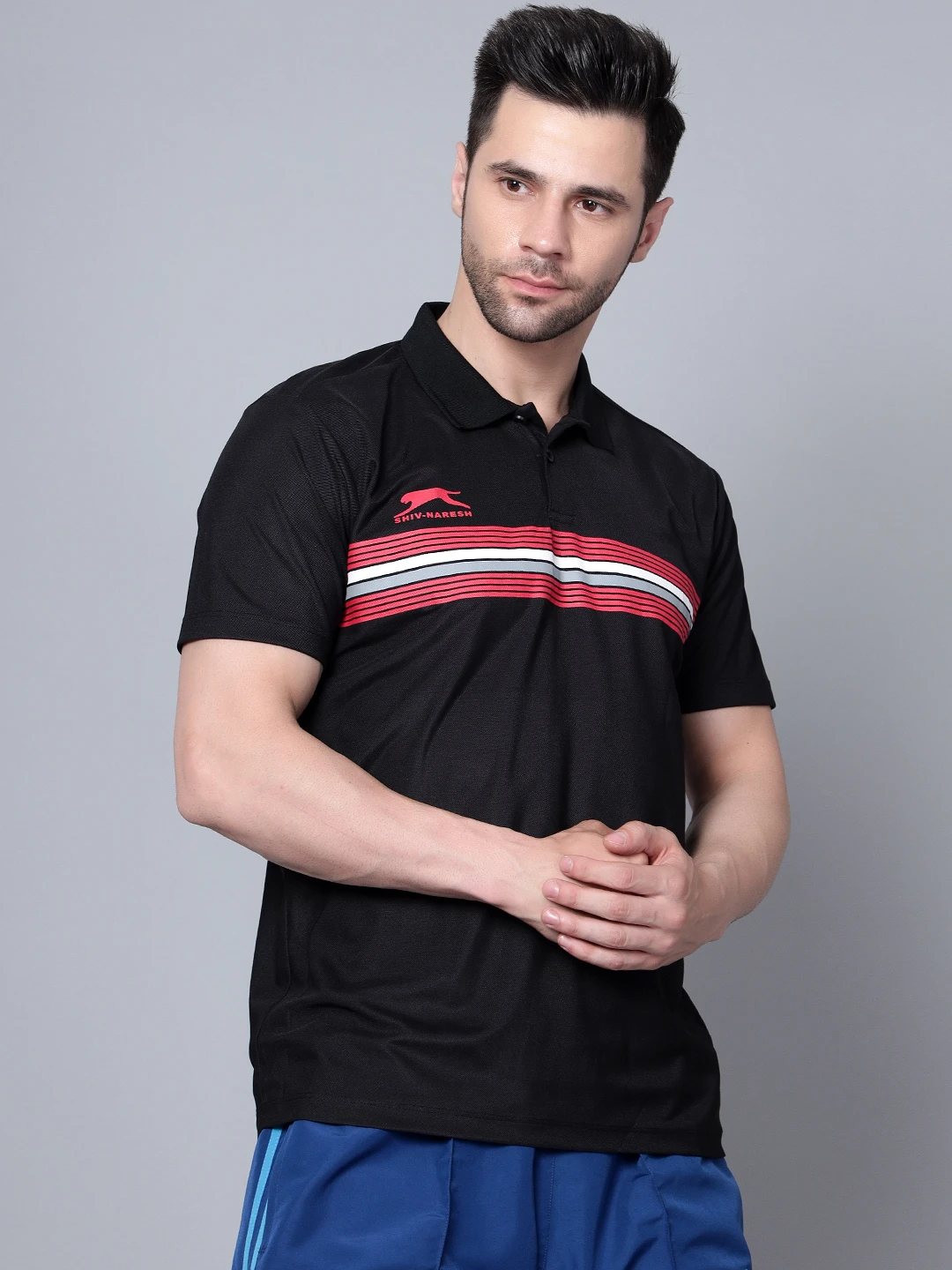 Men’s Black Cotton Polo T-Shirt – Nautical Collar Design by Shiv Naresh
