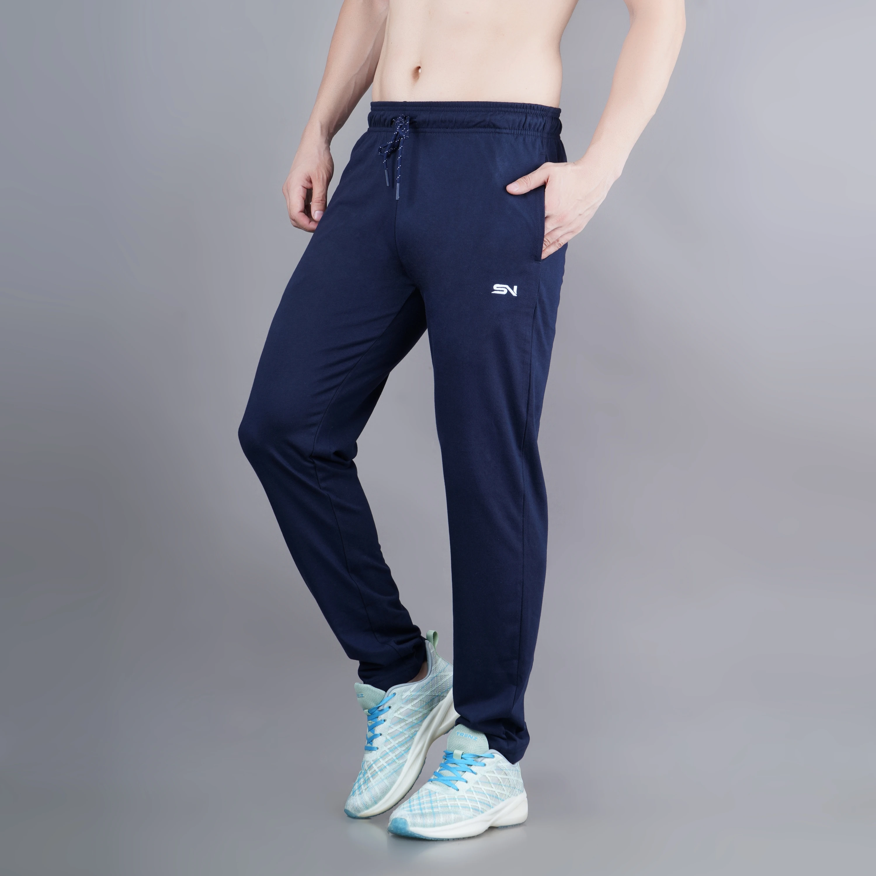 Navy Blue Poly Cotton Lowers for Men
