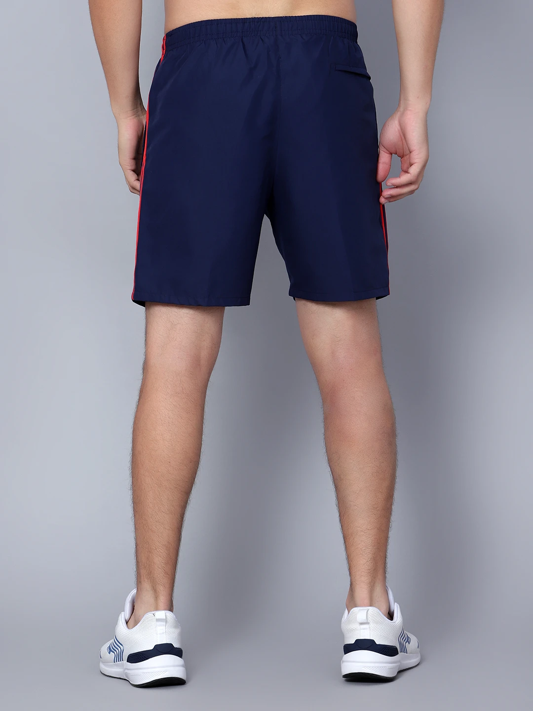 Navy Blue & Red Regular Fit Sports Shorts for men