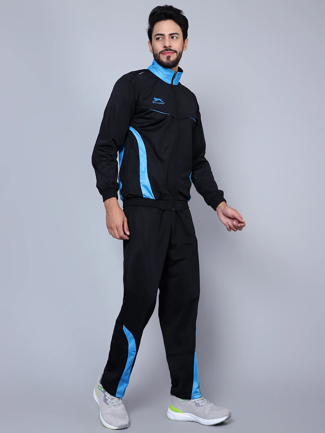 Shiv Naresh Men's Smart Fit Black Cyan Track Suit