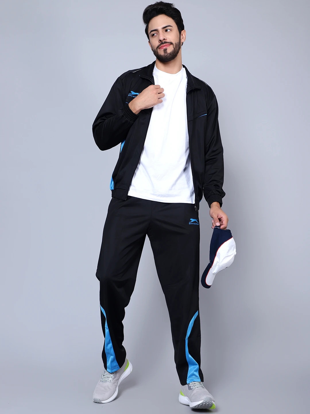 Shiv Naresh Men's Smart Fit Black Cyan Track Suit