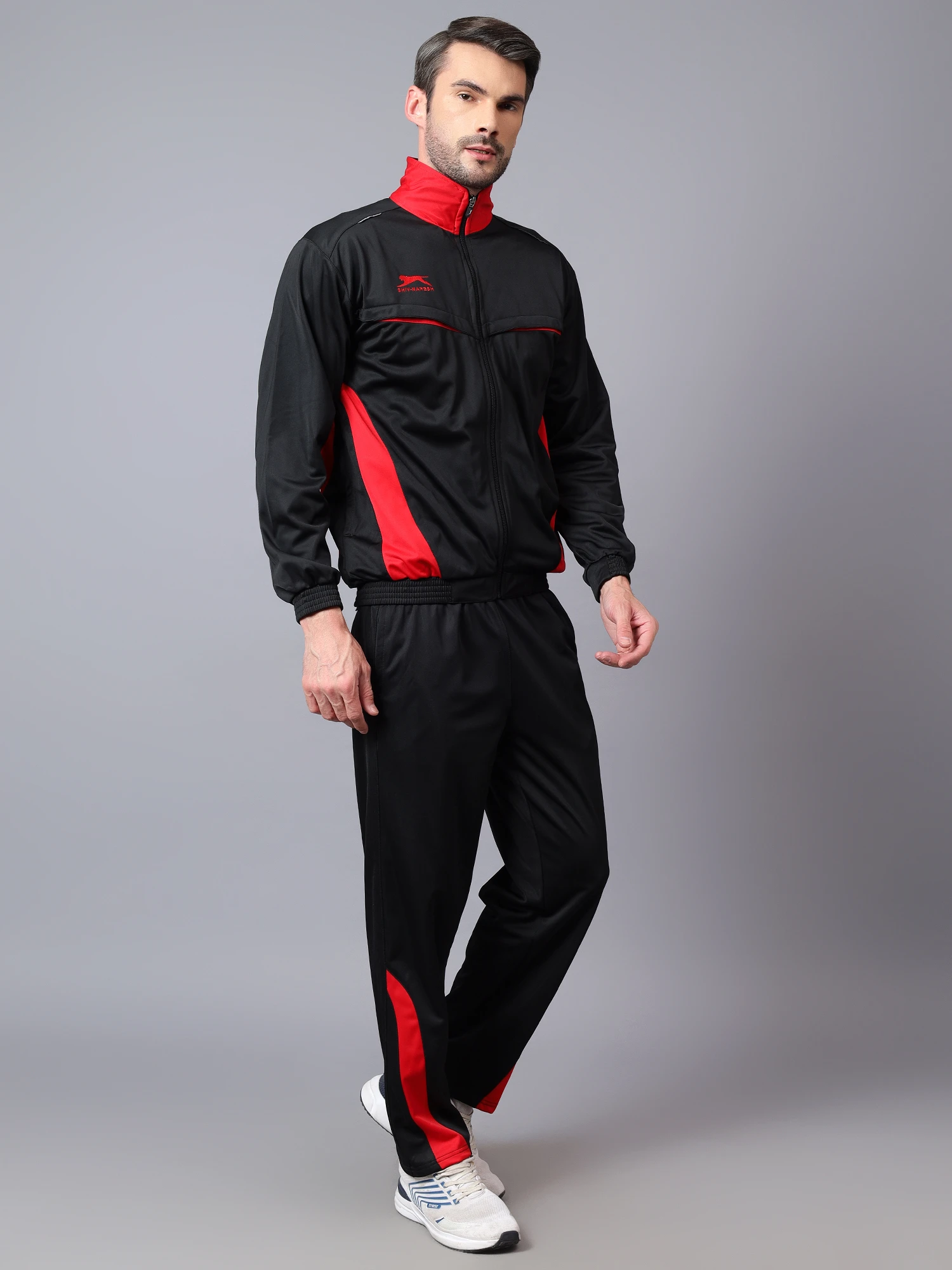Shiv Naresh Men's Smart Fit Black Red Track Suit