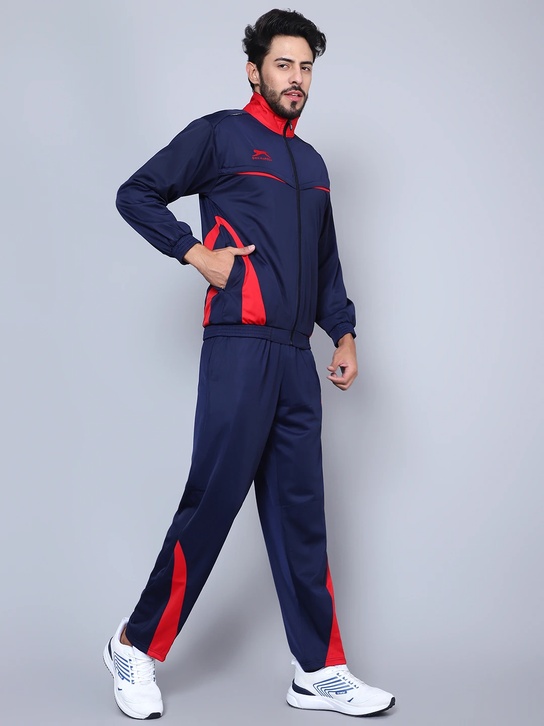 Shiv Naresh Men's Smart Fit Navy Blue Red Track Suit