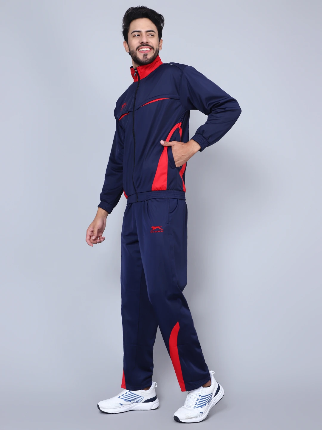Shiv Naresh Men's Smart Fit Navy Blue Red Track Suit