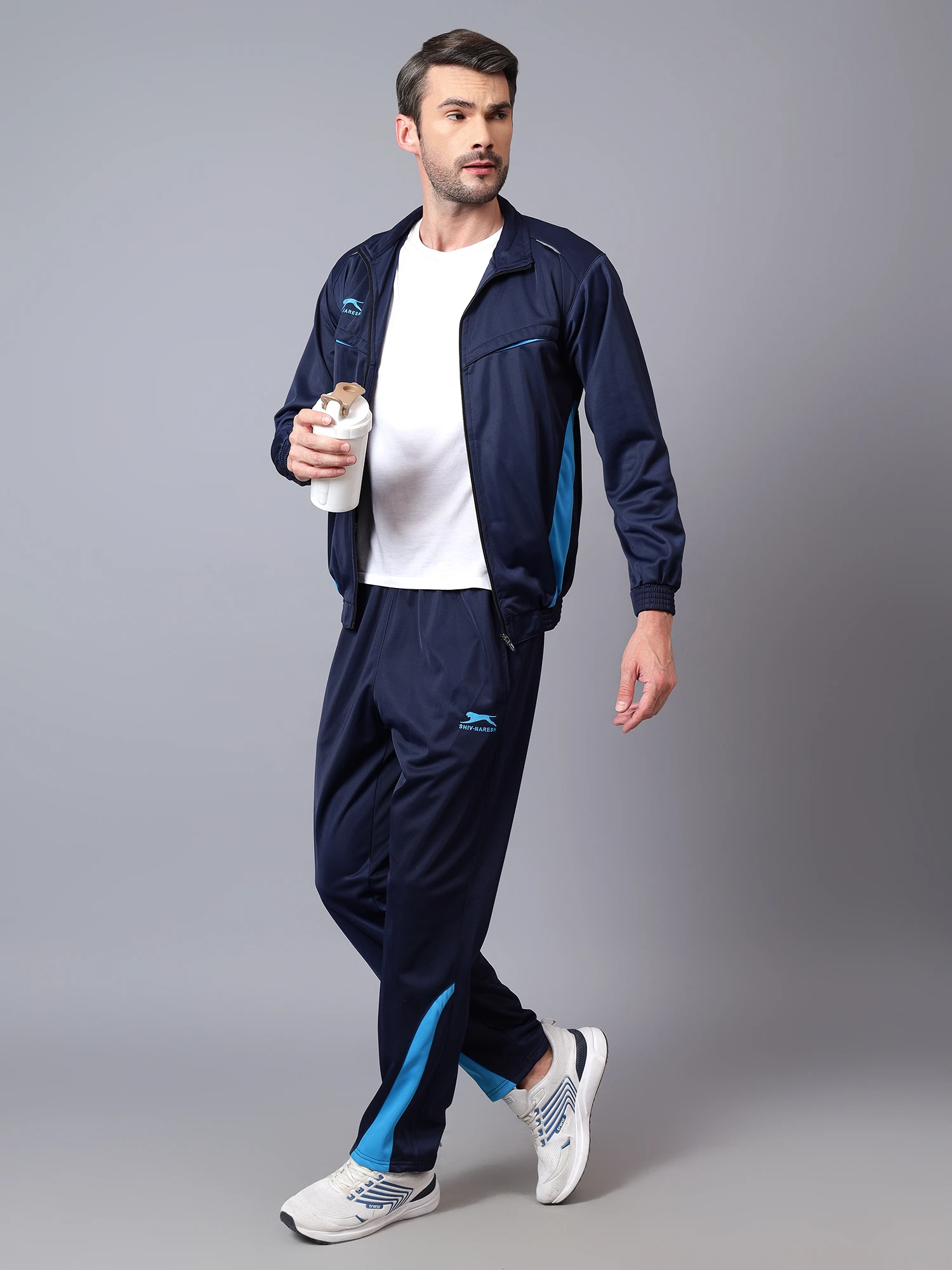 Shiv Naresh Men's Smart Fit Navy/Cyan Track Suit