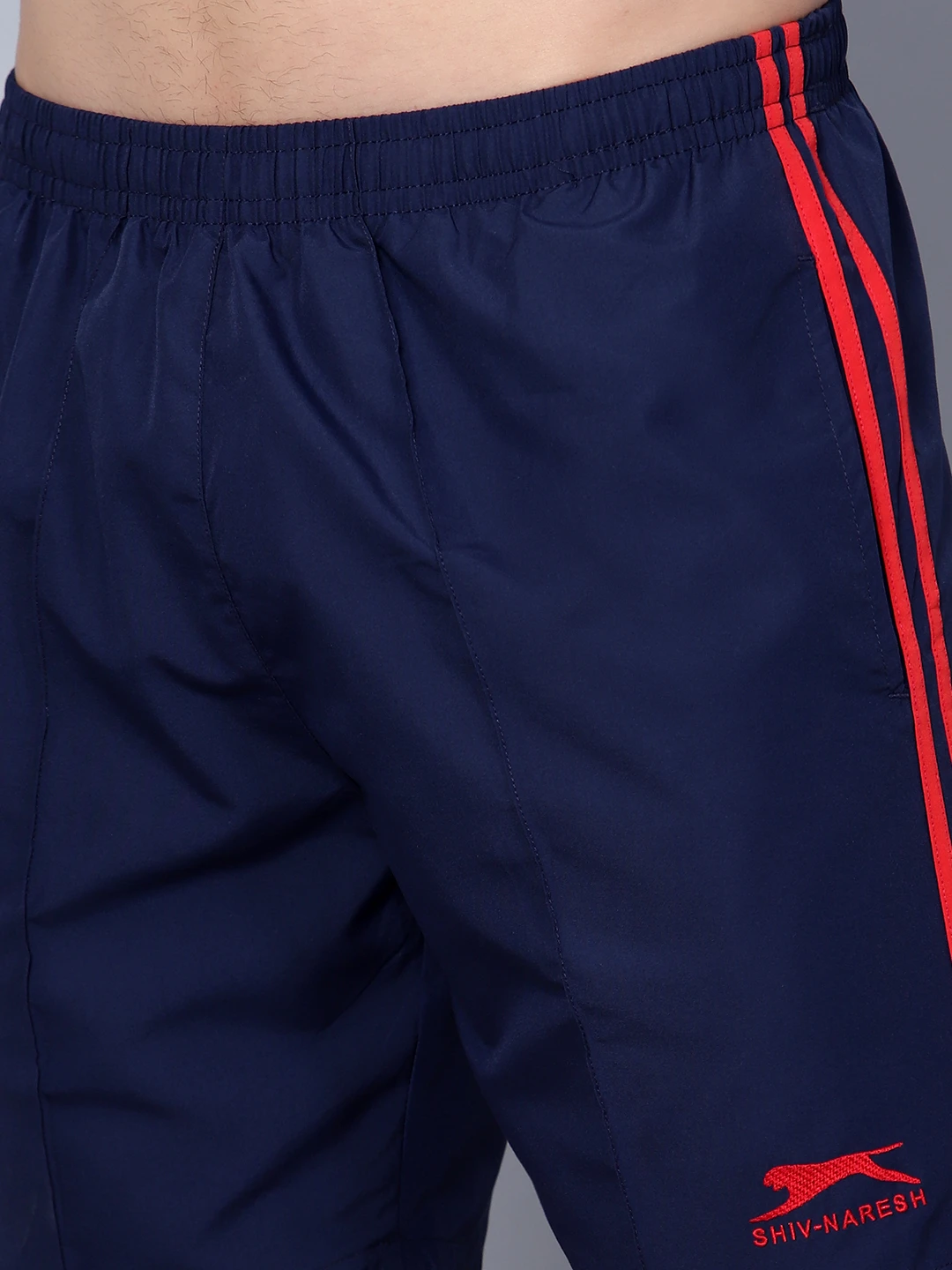 Navy Blue & Red Regular Fit Sports Shorts for men