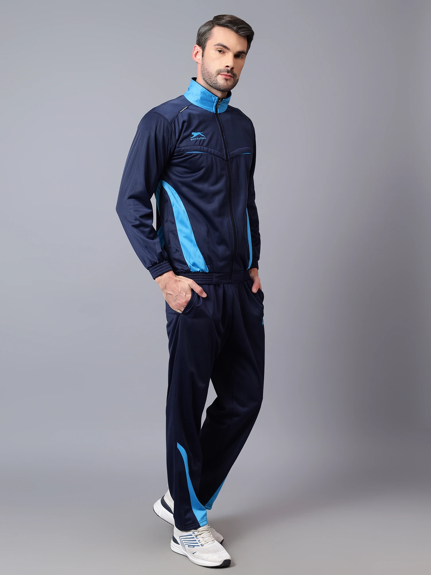 Shiv Naresh Men's Smart Fit Navy/Cyan Track Suit