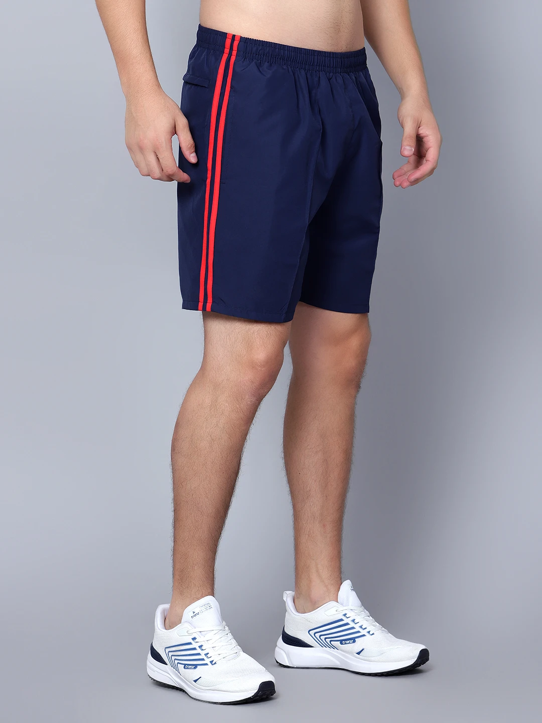 Navy Blue & Red Regular Fit Sports Shorts for men