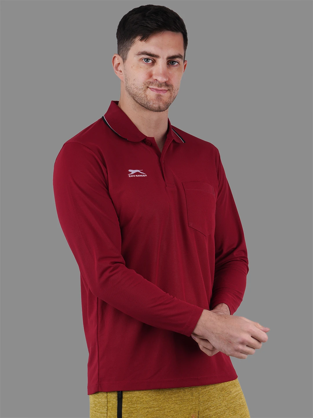 full sleeve polo shirt maroon