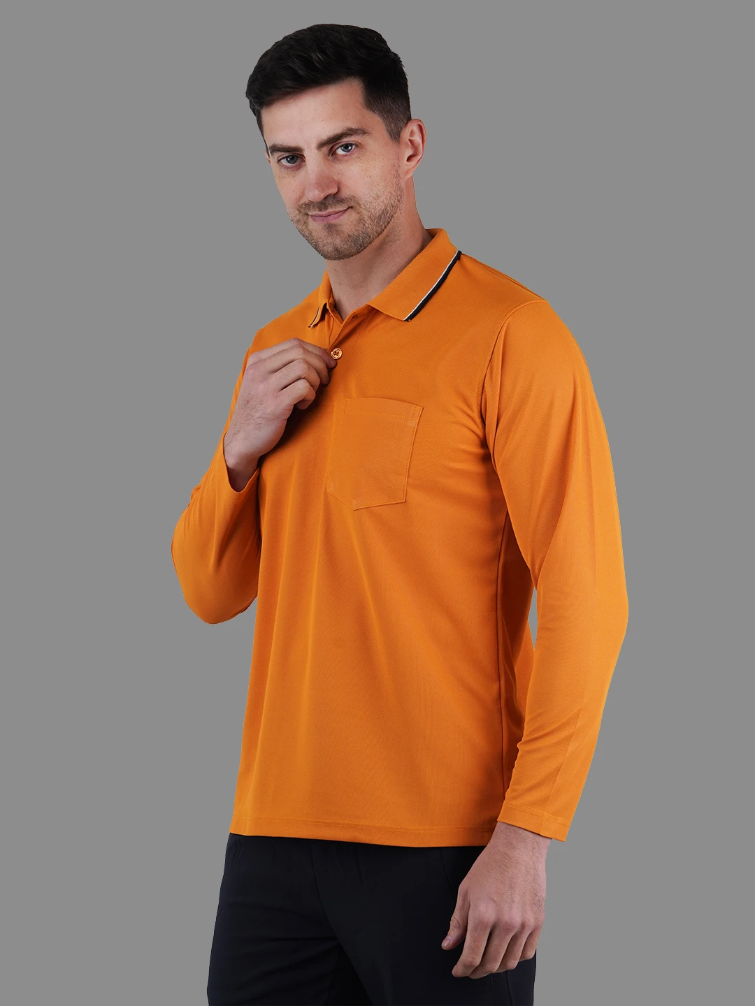 full sleeve polo shirt mustard