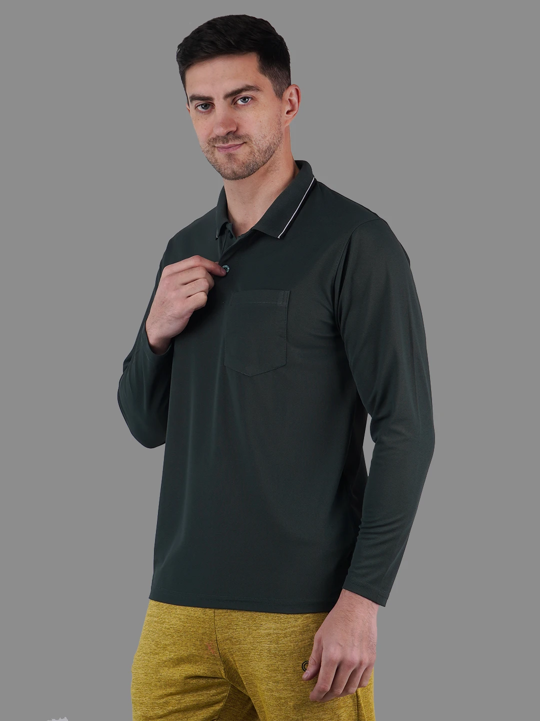 full sleeve polo shirt olive