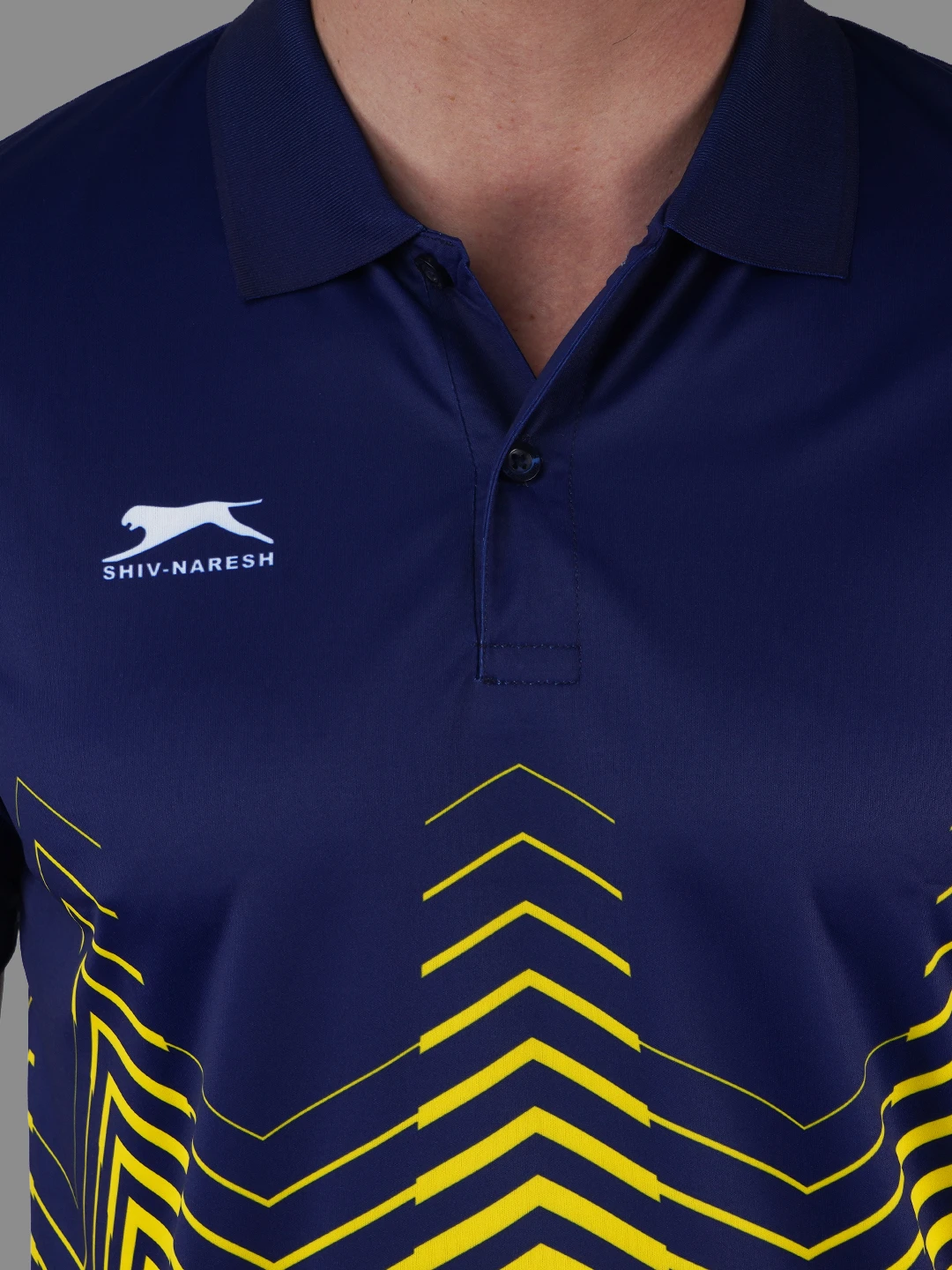 geometric polo t shirt navy
