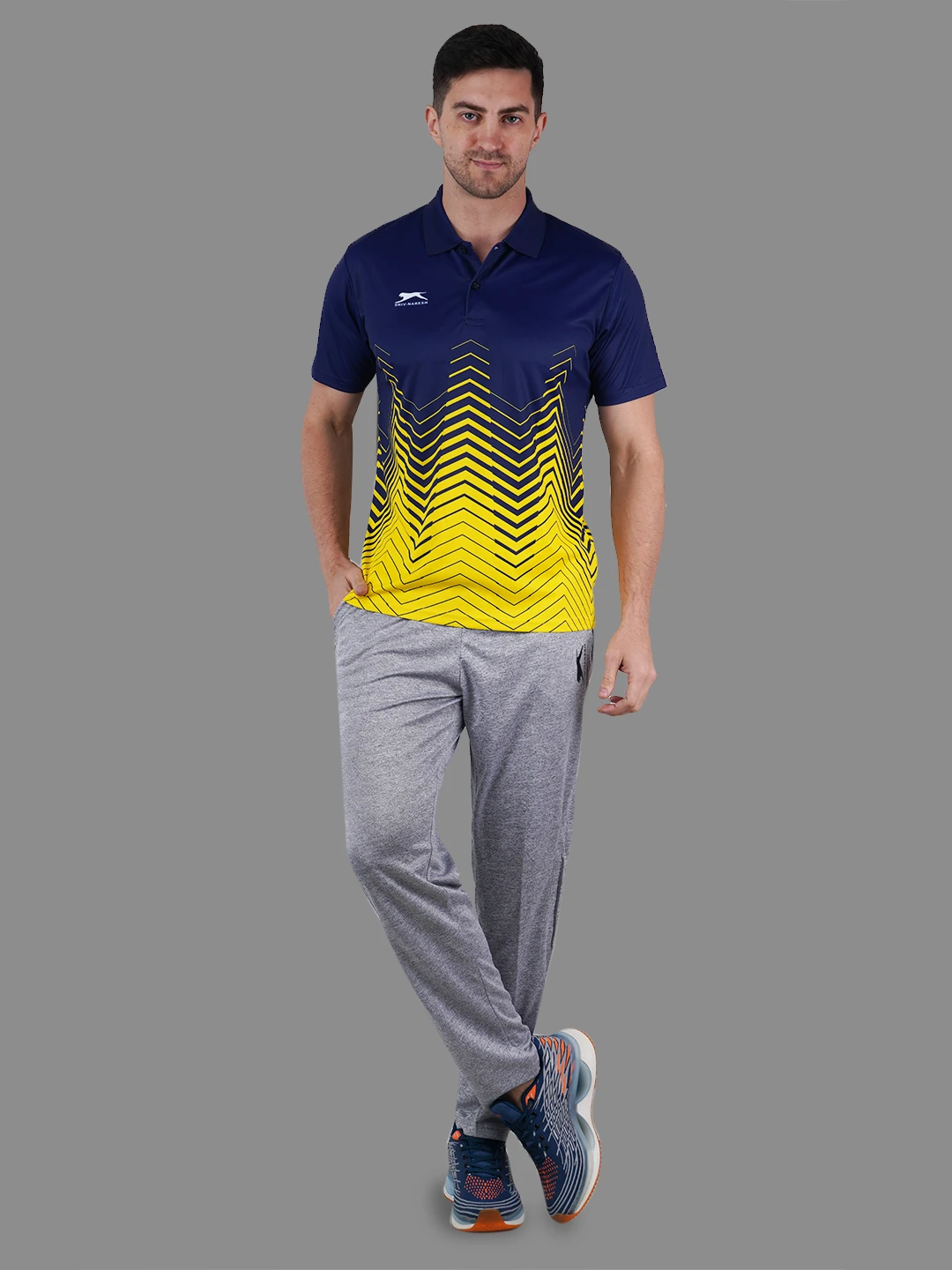 geometric polo t shirt navy